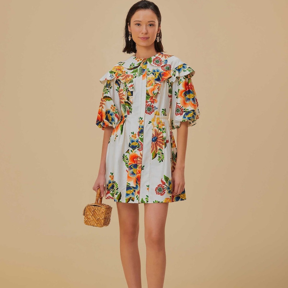 Farm Rio off white garden organic mini dress xl